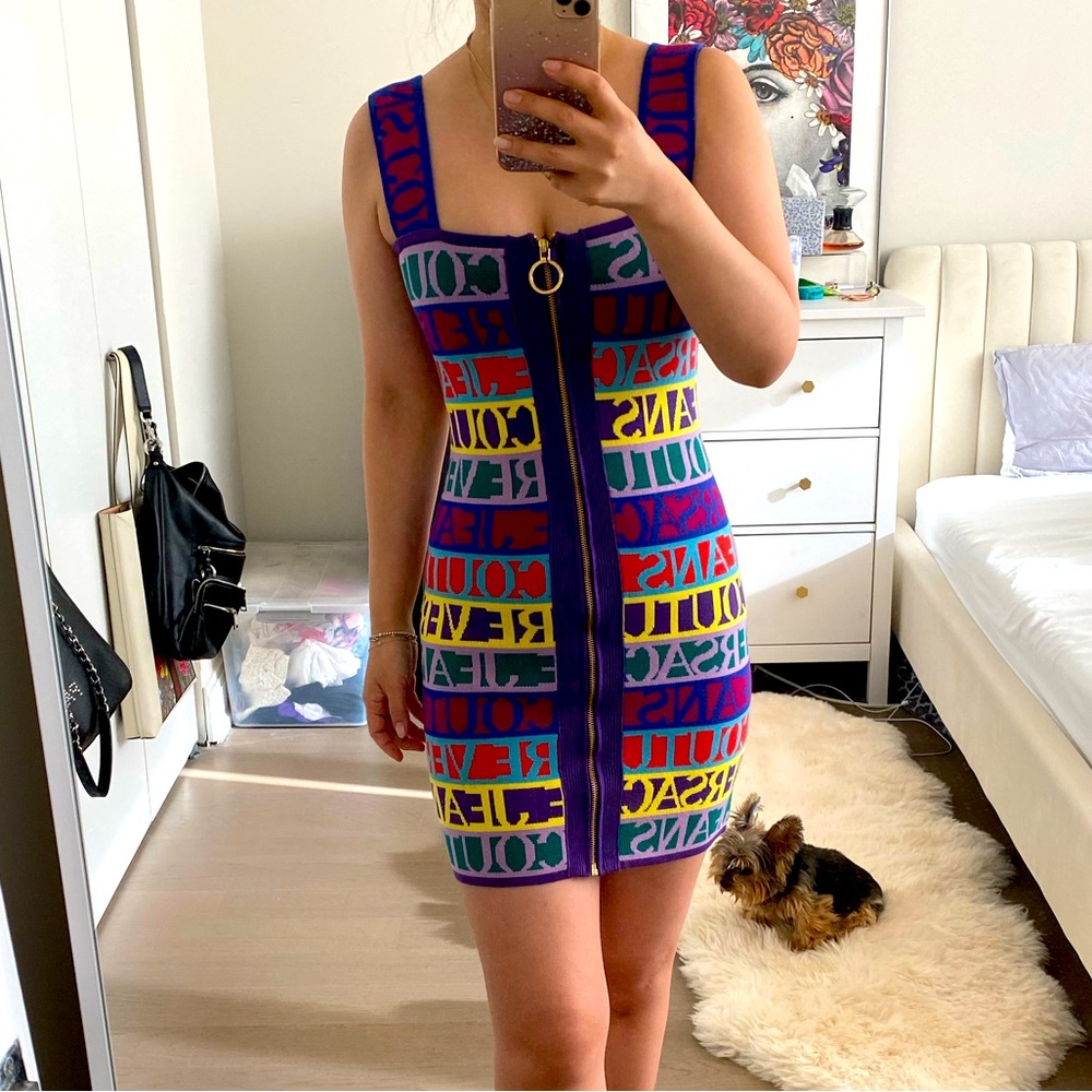 Versace jeans couture zip front knit logo dress